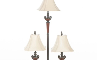 Contemporary Neoclassical Style Faux Bois Floor and Matching Table Lamps
