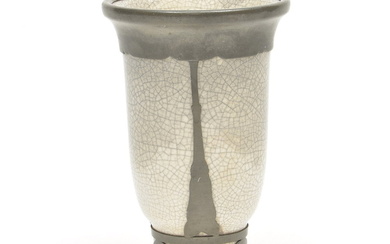 Crackled glazed earthenware vase with pewter rim (mod.no.1636), executed by...