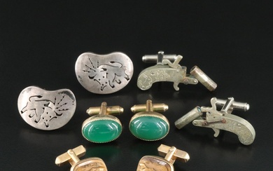 Cufflinks Including Mexican Sterling, Tiger's Eye and Chalcedony