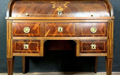 Cylinder desk in precious wood marquetry - Louis XVI - Wood - Late 18th century