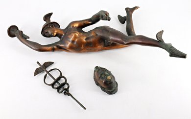 Da Giambologna. Figura di Mercurio volante in bronzo. (h cm 47) (rotture e difetti)