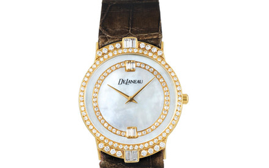 DeLaneau. A Yellow Gold and Diamond-Set Wristwatch with Mother-Of-Pearl Dial