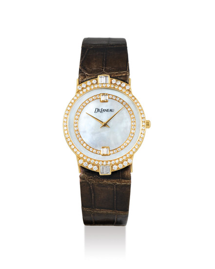 DeLaneau. A Yellow Gold and Diamond-Set Wristwatch with Mother-Of-Pearl Dial