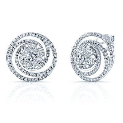 Diamond Circle Swirl Earring In 14k White Gold