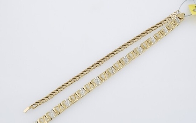 Diamond Flexible Bracelet and Gold Flexible Bracelet, 14K 5 dwt. and 10K 11 dwt.