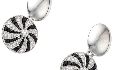 Diamond, Onyx, Platinum Cuff Links Stones: Full-cut diamonds weighing...