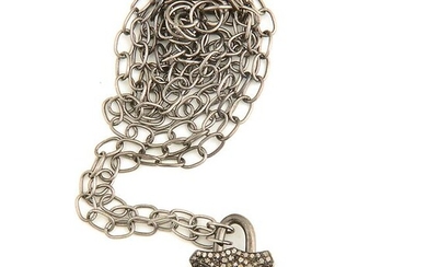 Diamond, Sterling Silver Lock Pendant Necklace.