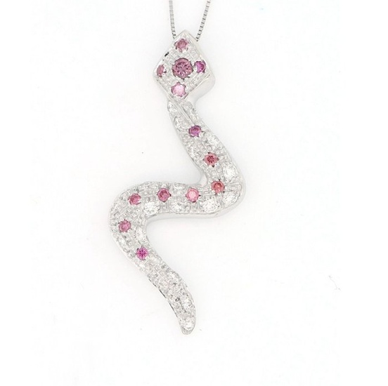 Diamonds Necklace - 18 kt. White gold - Necklace with pendant - 0.20 ct Diamonds - pink diamonds
