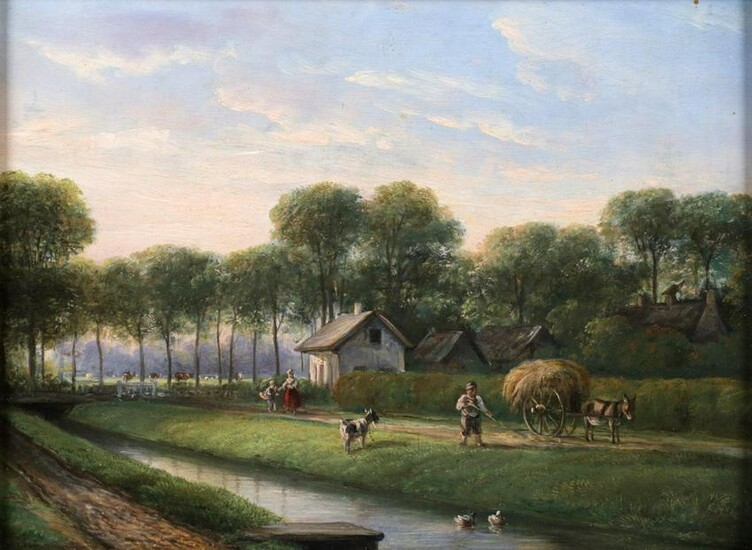 Dutch School, Summer landscape with a harvestman along