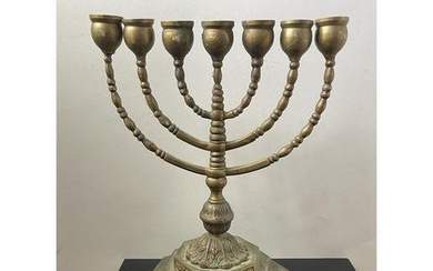 EARLY 20TH CENTURY JEWISH BRONZE MENORAH CANDELABRA JUDAICA Early 20th Century Bronze Menorah