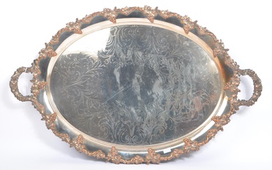 EARLY 20TH CENTURY WHITE METAL ENGRAVED SERVING TRAY