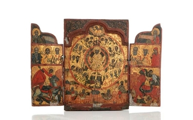 EARLY RUSSIAN ICON TRIPTYCH OF THE LAST JUDGMENT