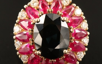 EFFY 14K 5.49 CT Sapphire, Diamond and Ruby Ring