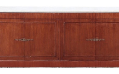 EMPIRE STYLE MARBLE TOP CREDENZA WITH MIRRORED BAR COMPARTMENT