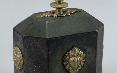 ENGLISH CAST IRON OCTAGONAL TEA CADDY First Half of the 19th Century Height 5.75”. Width