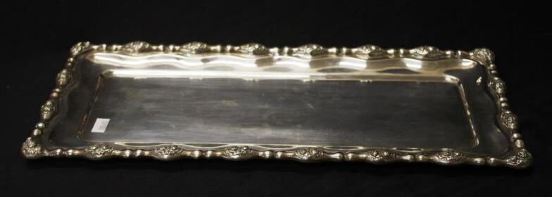 Early Austro-Hungarian silver serving tray embossed rose border, hallmarked...