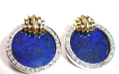 Earrings - 14 kt. White gold, Yellow gold Diamond (Natural) - Lapis lazuli