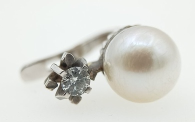 Earrings - 18 kt. White gold Pearl - Diamond