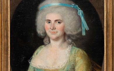 Ecole anglaise du XVIIIe siècle Portrait de jeune femme à la robe verte Huile sur...