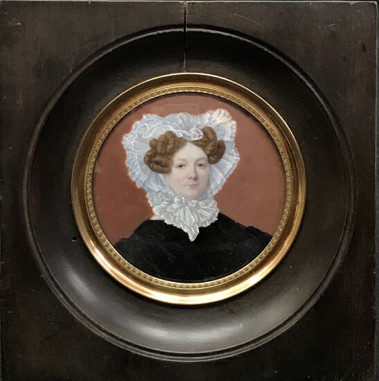Ecole française des années 1830 Portrait de Mme Maria HOVY née JOHNSTON Miniature de forme...