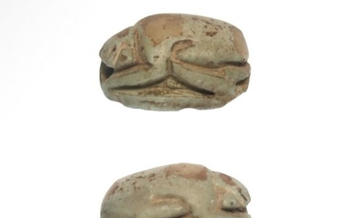 Egyptian Steatite Scarab, Three Column Hieroglyphs for