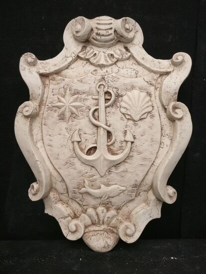 Elegant Genoese emblem - 53 x 40 cm. - Biancone marble of Asiago - 2000-Present