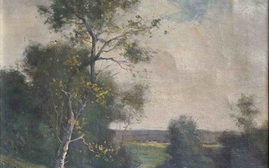 Emile GODCHAUX (1860-1938). Promeneurs en sous-bois. Huile sur toile signée en bas à droite (légers...