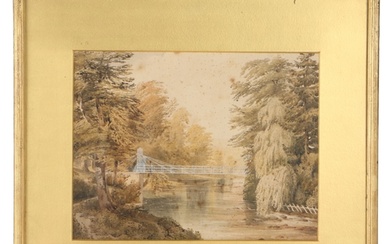 English School (19th Century) Woodland Scene with Bridge w...