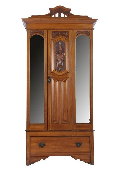 English walnut Art Nouveau 3-part linen cupboard with