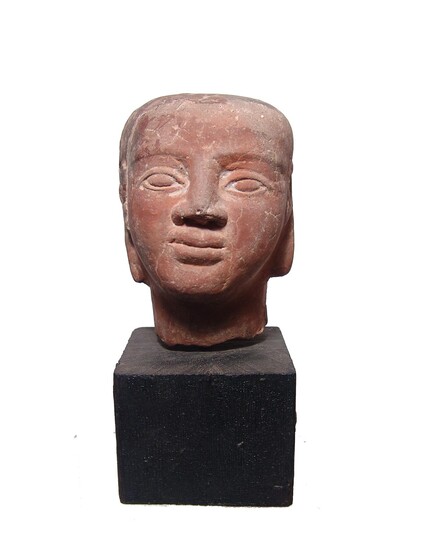 Etruscan terracotta canopic vase lid depicting a male