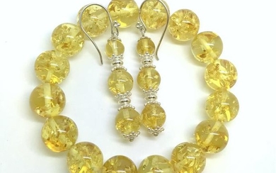 Extraordinary Amber Earrings and Bracelet set made from