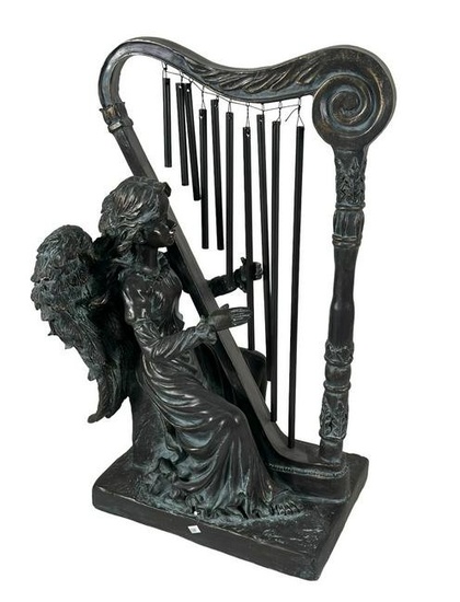 FAUX BRONZE ANGEL PLAYING HARP