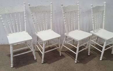 FOUR WHITE SPINDLE BACK CHAIRS