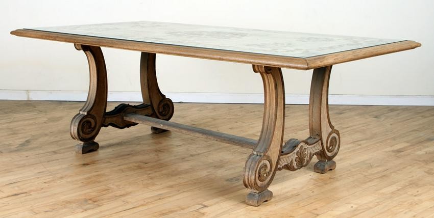 FRENCH CERUSED OAK DINING TABLE ATTR. TO JANSEN