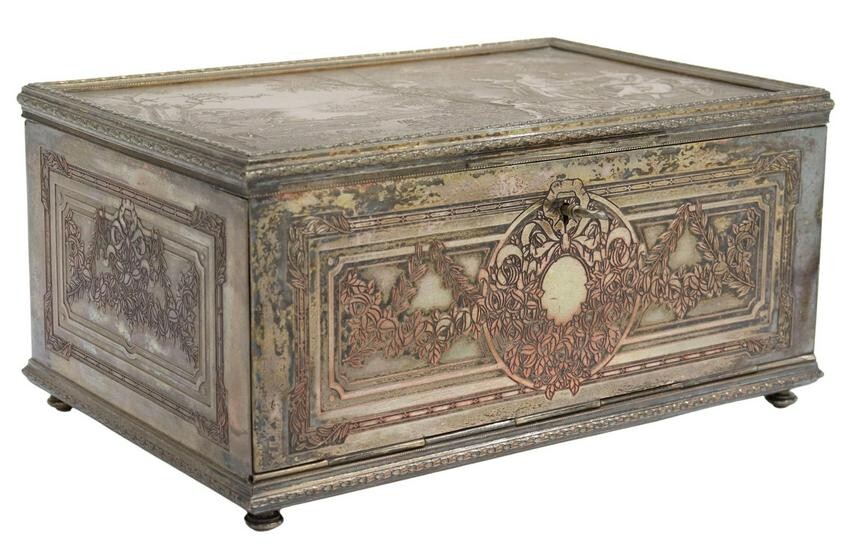FRENCH SILVER PLATE JEWELRY CASKET, 19TH C.