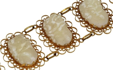 Filgrein bewerkt ca. 1900 - 14 kt. Gold - Bracelet Nephrite Jade