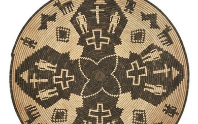 Fine Apache Yavapai Pictorial Coiled Basket Tray