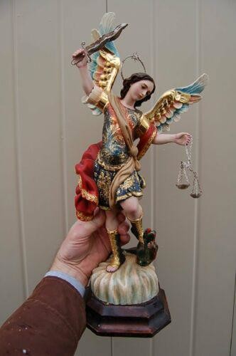 Fine Hand Carved Wood Statue: "St. Michael Archangel" +