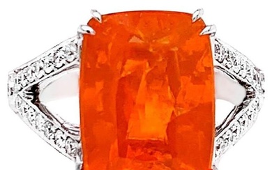 Fire Opal Ring With Diamonds 6.46 Carats 14K White Gold