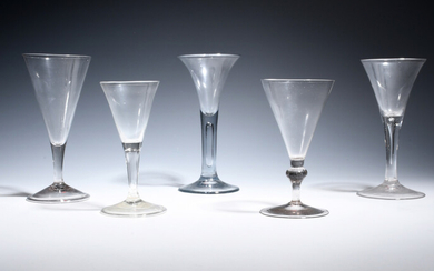 Five soda wine glasses c.1750-60