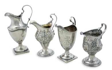 Four English Silver Cream Jugs Heights 5 1/4, 5 1/4, 6