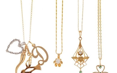 Four Gold Necklaces with Pendants