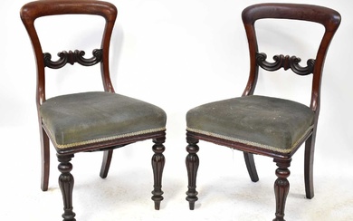 Four Regency mahogany bar-back dining chairs with blue velour upholstered...