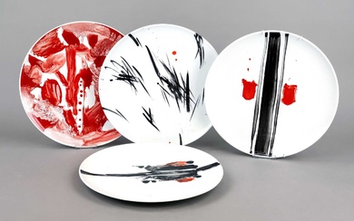 Four large plates, 21st century, abstract painted by Rothmann, signed and dated 2003 on verso