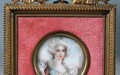 Framed Porcelain Female Portrait In Louis Xvi-Style