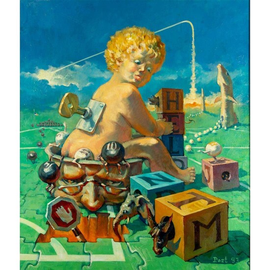Framed Port ( American b.1957) Painting, Childhood
