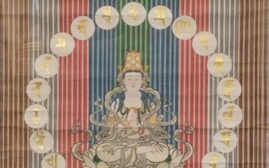Framed painting - paper in frame - High quality mandala Buddhist colorful painting with a central figure Dainichi Nyorai - Japan - Meiji period (1868-1912)