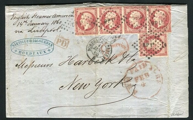 France 1860 - Letter from Bordeaux bound for New York at the fifth weight scale (4 francs).