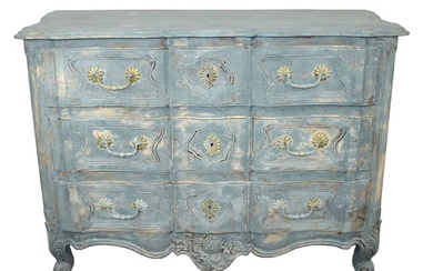 French 18th c commode arbalette in walnut with painted finish