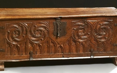 French Gothic Carved Walnut Coffer, 19th c., the
